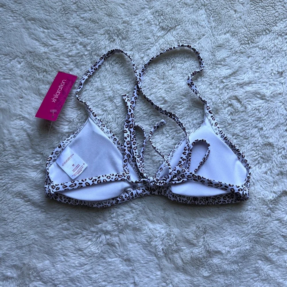 Xhilaration Womens Leopard Print Ribbed Triangle Bikini Top White Brown Size M